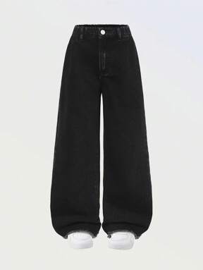 Jeans blancs purs de style universitaire évasés larges, confortables et élégants, de base, pour filles