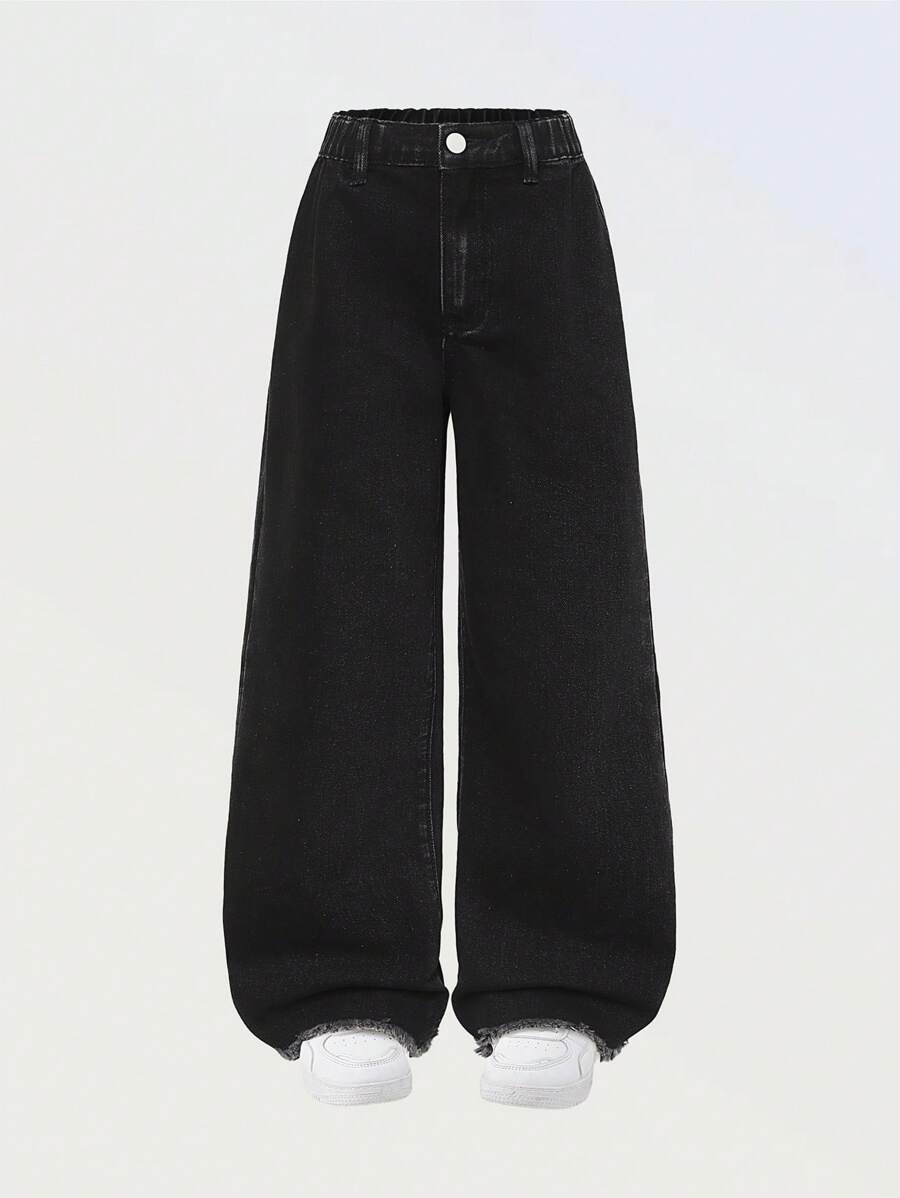 女童休闲基本款舒适优雅清新喇叭腿阔腿学院风纯白色牛仔裤