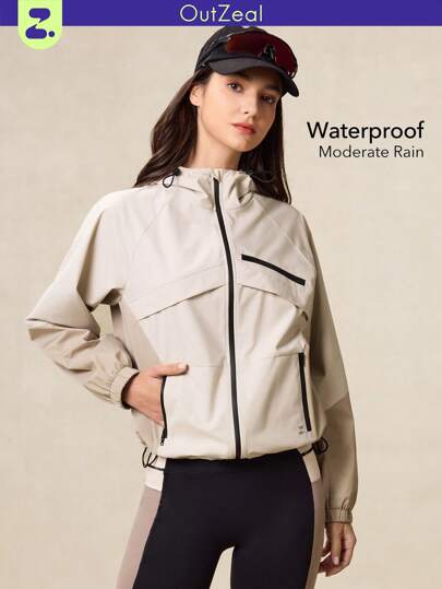 OutZeal Chaqueta impermeable y cortavientos de mujer con bloqueo de color de tela técnica de 3L