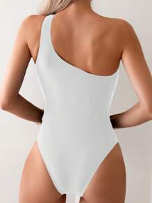 Swim Chiccia 1 件女式纯色扭纹前无袖连体泳衣，度假风格 - 白色 - 查看 2
