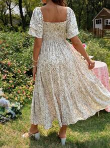 SHEIN Robe de grossesse décontractée à manches volantées avec imprimé floral épars pour les vacances - Multicolore - Voir 2