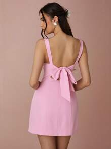 Enchnt 春夏浪漫女士粉色大蝴蝶结后背可爱迷你连衣裙，甜美优雅，适合生日、节日派对、甜蜜约会、度假和毕业季，女士夏季服装，女士婚礼宾客礼服，女士音乐会服装，女士复活节服装