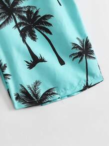 SHEIN Tween Boys Coconut Tree Print Woven Fabric Swim Shorts - Blue - View 5