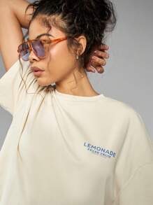 MISSGUIDED 超大加州新鲜柠檬水T恤夏季休闲水果印花图形T恤海滩假日节日街头服饰棉混纺宽松版型 - 米色 - 查看 5