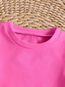 GraphicGems 休闲简约图案短袖圆领T恤，适合年轻女孩，适合夏季 - 玫紅色 - 查看 8