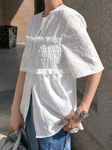 FRIFUL Camicia estiva da donna con bustier imbottito, a maniche corte, con scollo tondo e design patchwork, stile loose