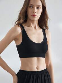 Ocili Leisure Seamless Wireless Crisscross Back Minimalist Bra - Black - View 10