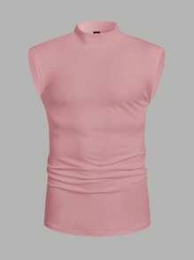 Manfinity Homme Men's Plain Collar Pleated Casual Versatile Top - Pink - View 5