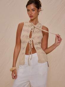 MUSERA Ärmelloses Strick-Tank Top mit Bindedetail, perfekt für Sommerurlaub und Herbst