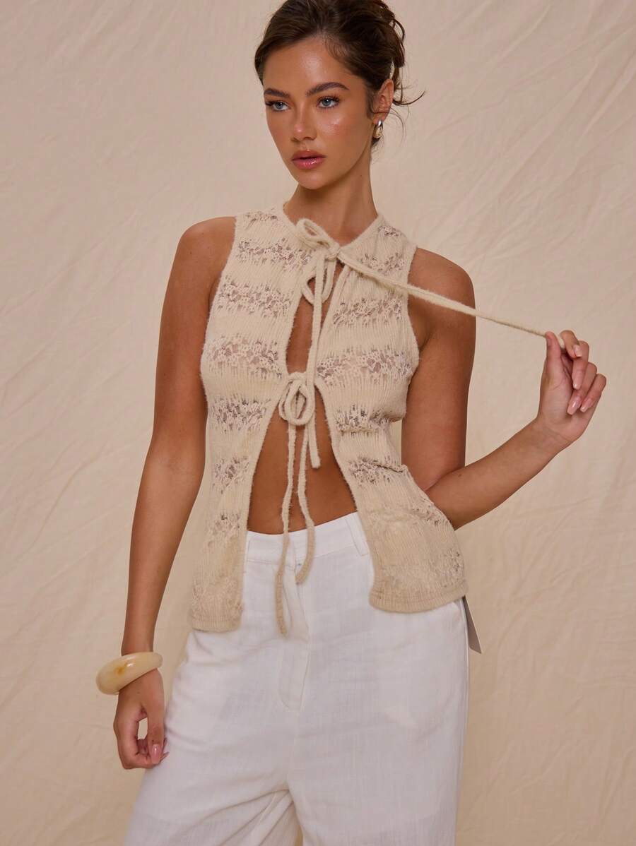 MUSERA Ärmelloses Strick-Tank Top mit Bindedetail, perfekt für Sommerurlaub und Herbst