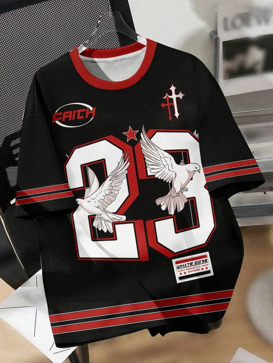 Muchica Casual Minimalist Letter & Number Graphic Round Neck Loose Short Sleeve T-Shirt For Women, Suitable For Summer, Sports - Multicolor - View 1