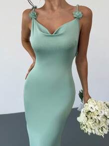 Firerie Women's Elegant Romantic Wedding Embroidery Festival Boho Floral Vacation Long Dress With V-Neck And 3D Flower Decor,Bodycon Spaghetti Strap Dress ,Beach Dress,Graduation Dresses,Brunch Outfits Wedding Guest Dress Women,Summer Outfits/Dress,Summer,Summer Dresses For Women,Graduation,Graduation Dresses For Women,Back To School Dress - Mint Green - View 2