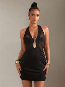 Hauture STRETCH VÄVAD FRAMHALTER RYGGLÖS KLÄNNING - Svart - Visa 4