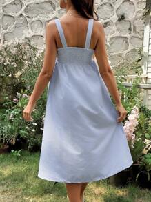SHEIN Vestido de enfermería con tirantes anchos, apertura con botones en la parte delantera, tirantes ajustables, vestido largo con diseño a rayas