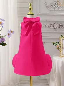 SHEIN Vestido de niña joven de unicolor con cuello redondo, sin mangas y tejido con diseño floral 3D - Rosa Fucsia - Ver 2