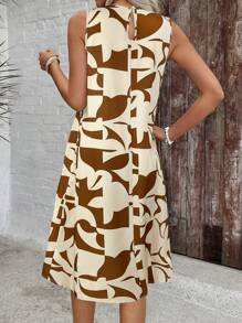 EMERY ROSE Casual Printed Sleeveless Round Neck A-Line Dress, Summer Dress Summer Dresses For Women - Brown - View 2