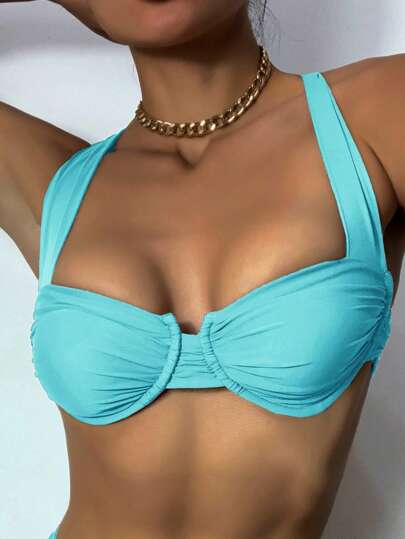Swim SXY Top de bikini de unicolor con aro para mujer, para el verano y la playa