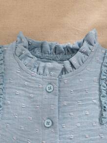 SHEIN Baby Girls Sleeveless Lace Trim Blouse Ruffle Tank Top - Blue - View 8