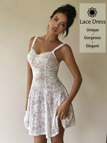 Siren Gaze Abito sottoveste a tubino di pizzo attillato da donna, abito di pizzo plissettato, abbigliamento elegante