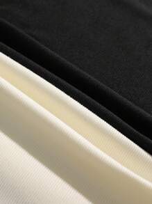 Comfortcana 2 件女式方领短袖休闲修身性感 T 恤套装，适合夏季罗纹上衣短袖上衣方领上衣基本款上衣女式基本款上衣女式 T 恤 - 黑與白 - 查看 6