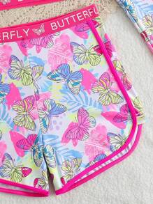 Set di costumi da bagno a tankini con stampa farfalla e patchwork per ragazze pre-adolescenti, per vacanze al mare