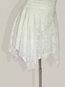 SHEIN ICON 蕾丝褶饰不对称下摆抹胸式迷你连衣裙