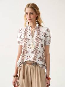 Florisole 波西米亚风优雅休闲流苏度假女式衬衫 - 彩色 - 查看 6