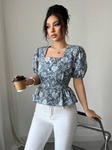 Elenzga Camicia casual da donna a maniche corte tinta unita, minimalista e alla moda, adatta per uso quotidiano