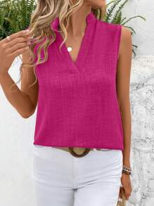 EMERY ROSE Women Sleeveless Solid Color Shirt, Fashionable For Summer - Hot Pink - View 5