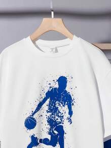 SHEIN 2 件套青少年男孩休闲短袖 T 恤和长裤运动裤套装，街头潮流朋克摇滚学院风，适合休闲、派对、音乐节、春夏，适合打篮球、运动