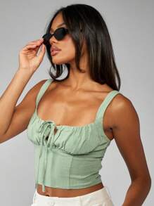 MISSGUIDED Sommer geraffter Büsten Leinen Träger Crop Top Korsett-Stil Ärmellos Tank Top für Festival, Strand, Urlaub, Lässig, schmale Passform