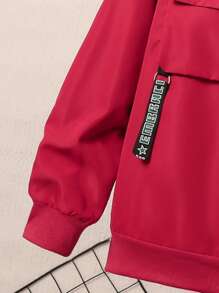 SHEIN Tween Boy Long Sleeve Zip-Up Jacket & Pants Green Outfit Set - Burgundy - View 3