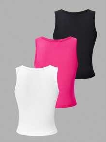 SHEIN Set de 3 blusas de tirantes simples y casuales, versátiles y combinables, para adolescentes, para primavera/verano