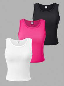 SHEIN Set de 3 blusas de tirantes simples y casuales, versátiles y combinables, para adolescentes, para primavera/verano