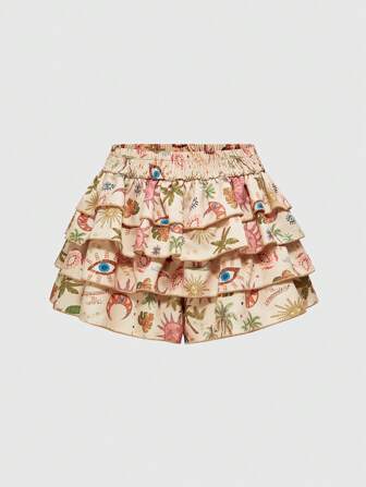 Pantaloncini con stampa di luna crescente, stelle e palme da cocco in stile tropicale e hippie per le vacanze al mare