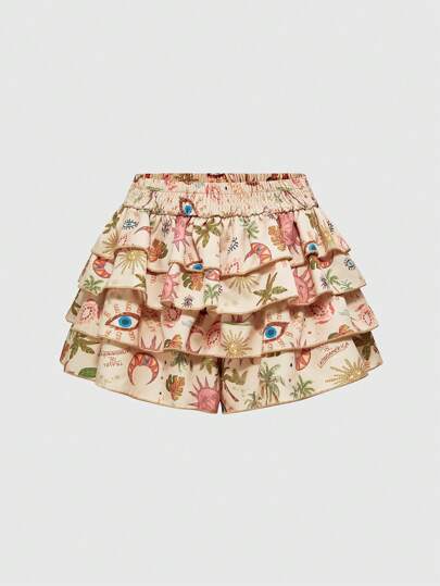 Pantaloncini con stampa di luna crescente, stelle e palme da cocco in stile tropicale e hippie per le vacanze al mare