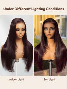 13x4 Pre-Everything™ 蕾丝前片黑樱桃色光滑分层剪裁直发假发预剪预拔预漂白无尽分缝 100% 真人头发耳片 - SPurple - 查看 7