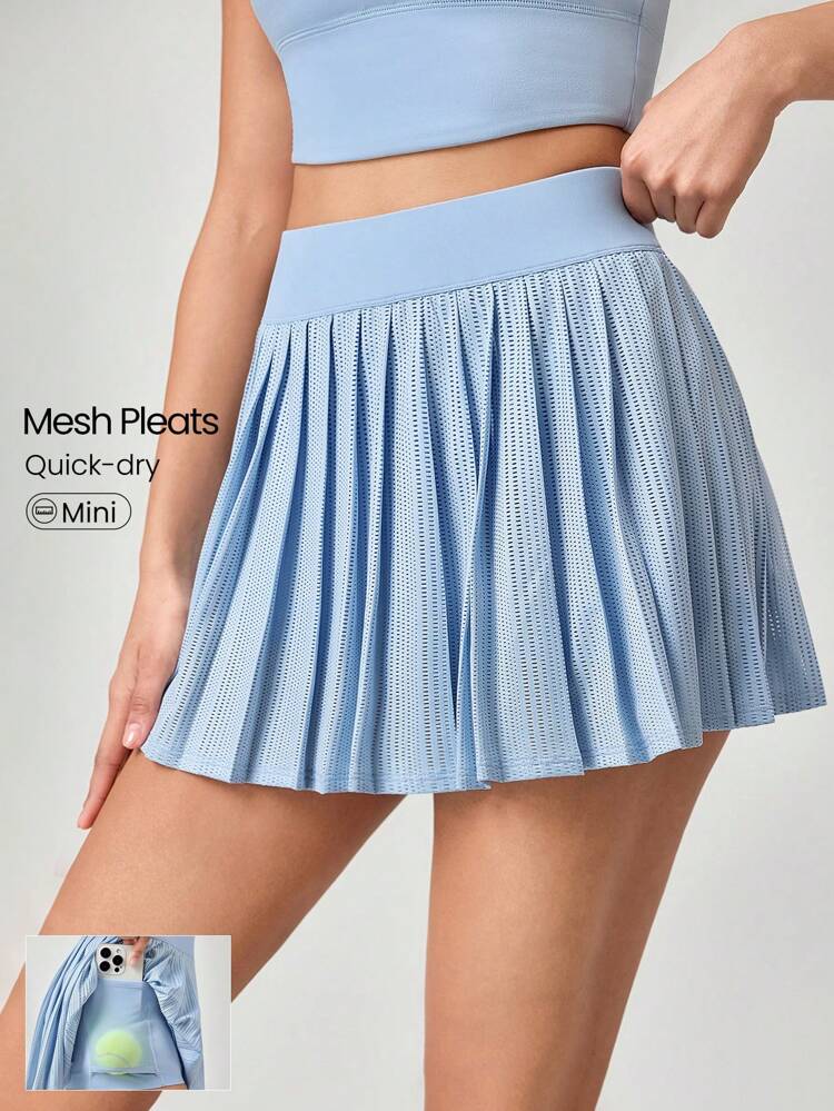 Quick-Dry Mesh Panel Pleated Mini Skirt With Built-In Shorts Side Pockets Non-Slip Grips Low Impact Tennis Golf Pickleball Daily Wear