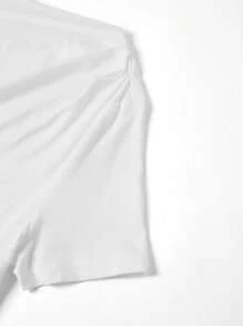 Ellevyn 褶皱不对称领短袖弹力针织纯色优雅T恤，适合女士，春夏、返校、商务休闲场合，也适合教师穿着。另有女士短袖上衣三件装可选，露肩款式。 - 彩色 - 查看 11