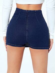 SHEIN PETITE Falda pantalón de mezclilla de cintura alta con abertura lateral, estilo de moda de verano