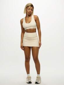 SUMWON WOMEN Athletic Tennis Skort High Waisted Moisture Wicking Performance Activewear Running Golf Workout Sports Skirt Built-In Shorts Quick Dry Stretchy Training - White - View 3