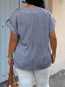 Breezaya Plus Size Casual Striped Batwing Sleeve Shirt