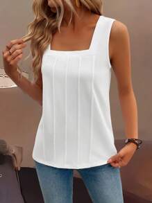 EMERY ROSE Summer New Sleeveless Open-Back Wide Strap Square Neck Discounted Loose Fit Slim Women Tank Top