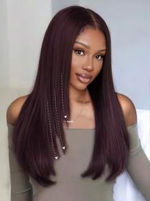 7x5 Bye-Bye Knots™ Lace Front Black Cherry Sleek Layered Cut Straight Wig Pre-Cut Pre-Plucked Pre-Bleached Wear Go Glueless Wigs For Women 180% Density Halloween Costumes - SPurple - View 2