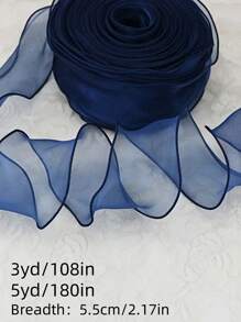 SHEIN 每卷 3/5 码优雅蓝色波浪丝绸欧根纱丝带 - 可编织发带 DIY 礼服丝带，用于礼品包装、花束包装、蛋糕装饰、婚礼、圣诞节、派对 DIY 工艺装饰、服装装饰、发饰