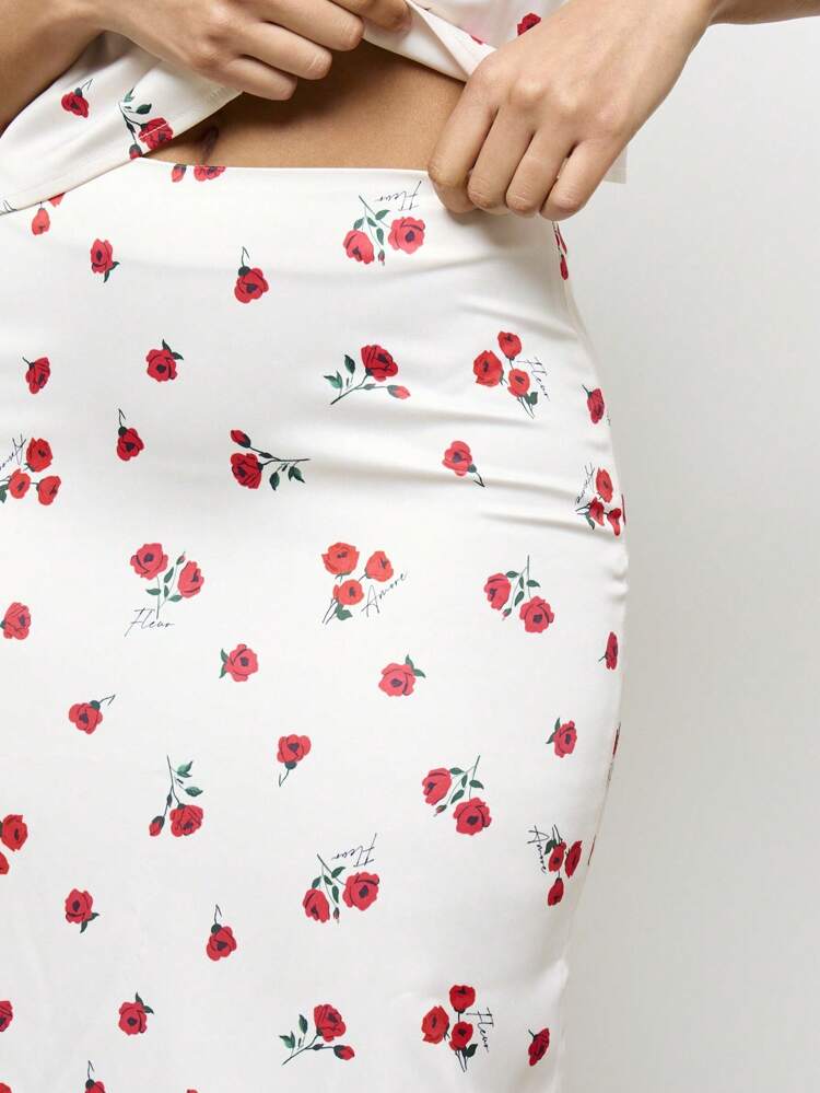 Cherry Blossom Floral Ruched Cami Top Maxi Skirt Two-Piece Outfit
