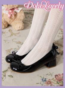 Dola Lovely Round Toe Low Vamp Bow Backstay Chunky Heel Pumps, Women's Fashion High Heels