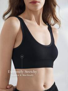 Ocili Leisure Seamless Wireless Crisscross Back Minimalist Bra - Black - View 1