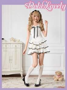 Dola Lovely Round Toe Low Vamp Bow Backstay Chunky Heel Pumps, Women's Fashion High Heels