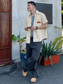 DAZY Camisa de mezclilla de verano para hombre con etiqueta